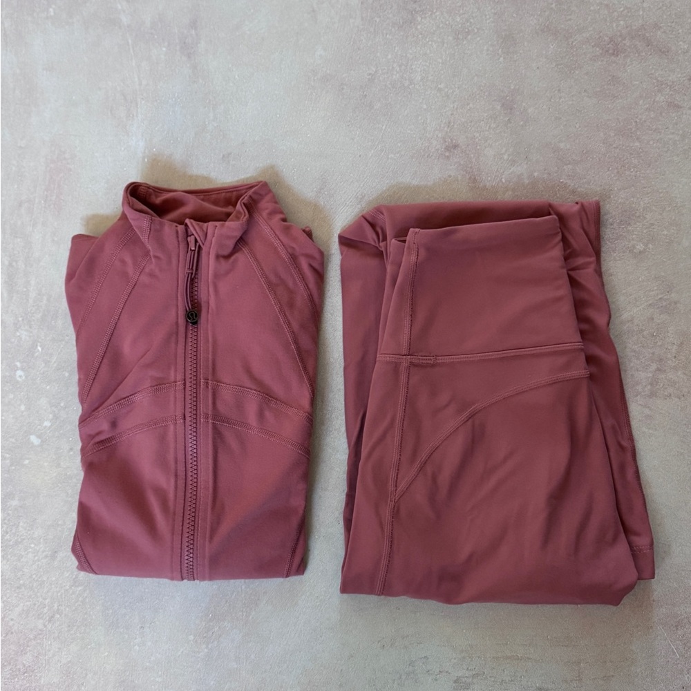 Lululemon Define Jacket & Groove High Rise Flare Pants Brier Rose Set 4 Small